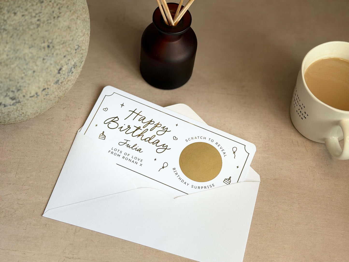 Scratch card revealing a birthday gift, ideal for friends, family, or loved ones