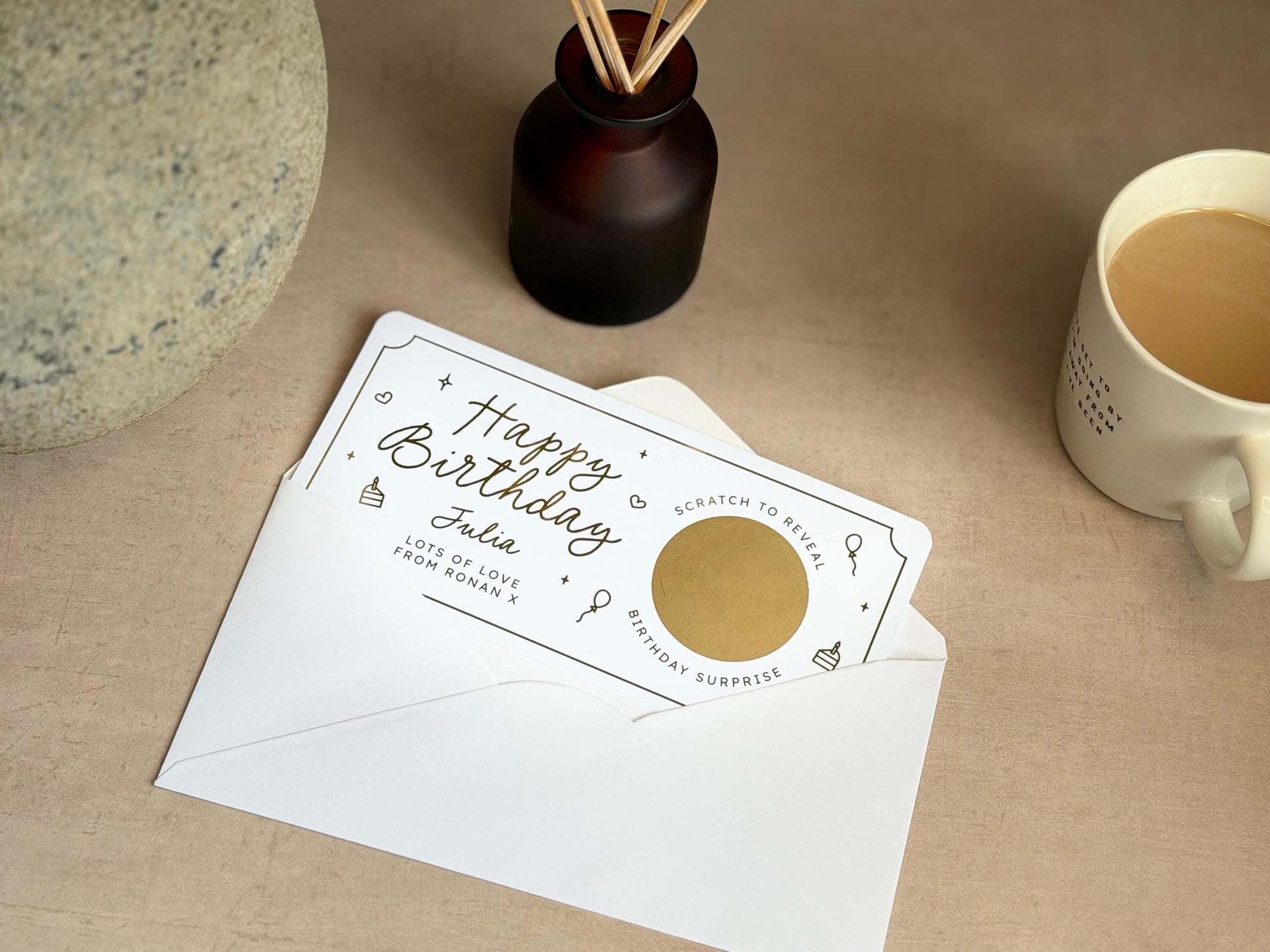 Scratch card revealing a birthday gift, ideal for friends, family, or loved ones