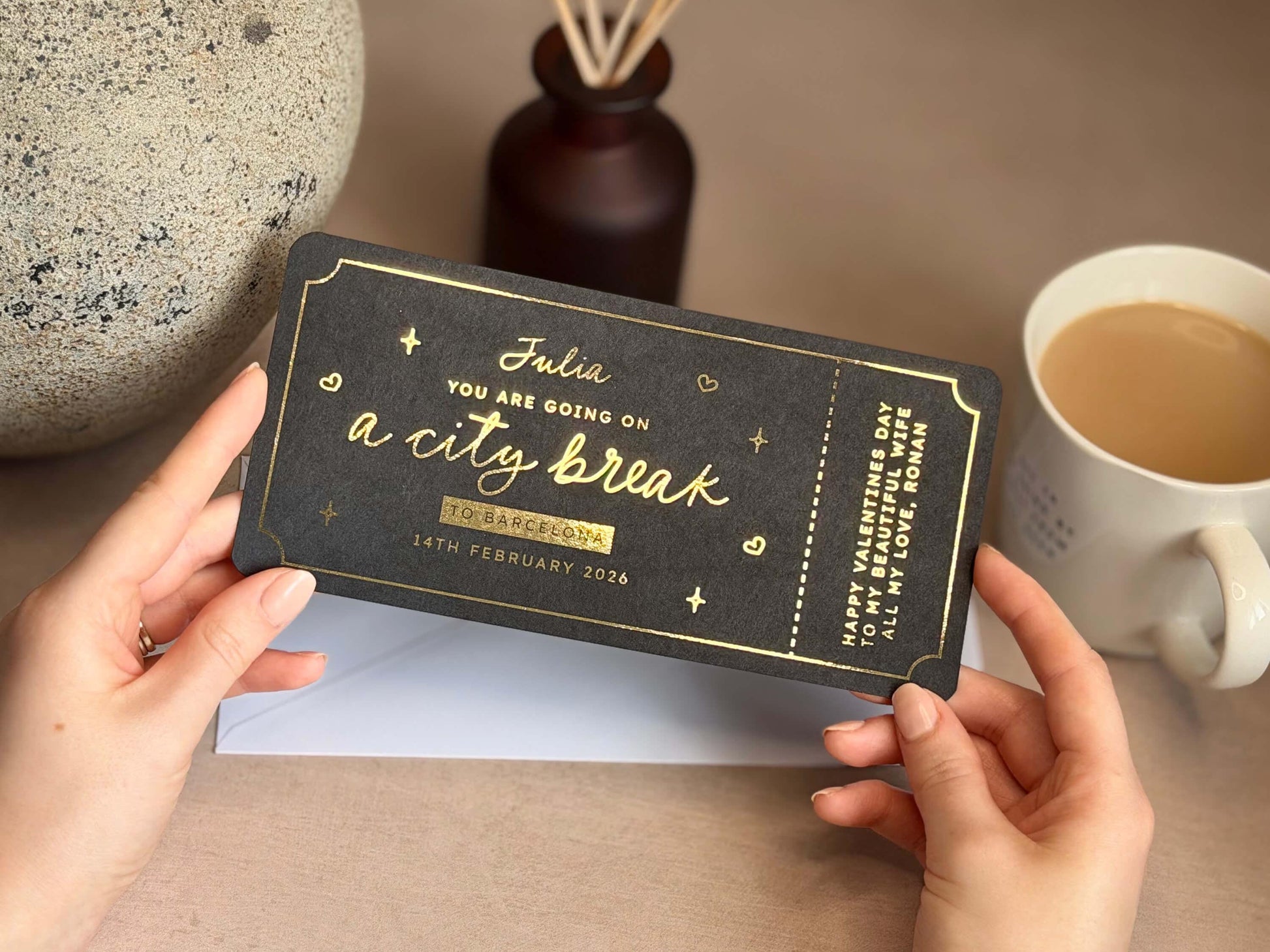 Scratch reveal ticket for a city break gift idea, perfect for anniversaries or birthdays