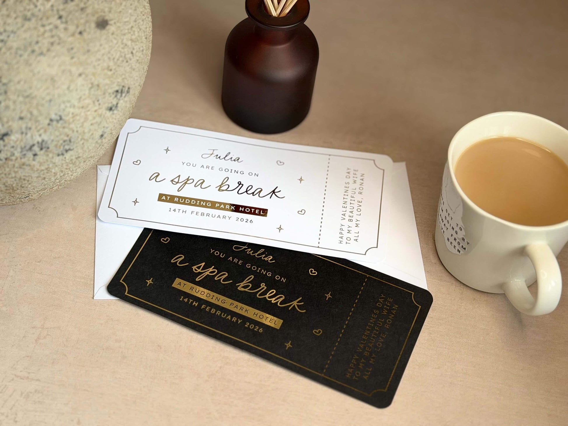 Creative scratch reveal card for a spa break experience, customised with your own message