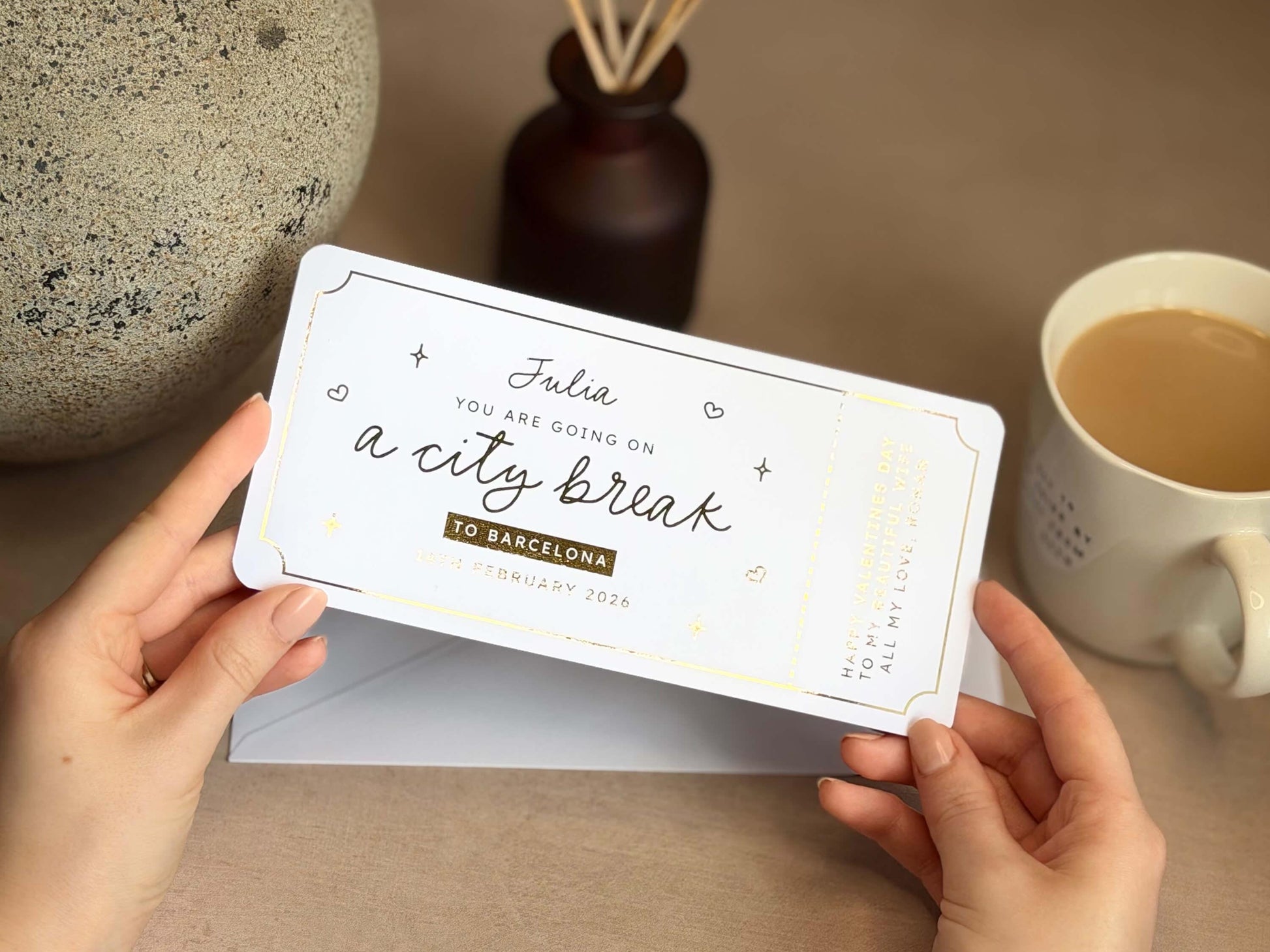 Customised scratch reveal card for a city break gift from a UK small business