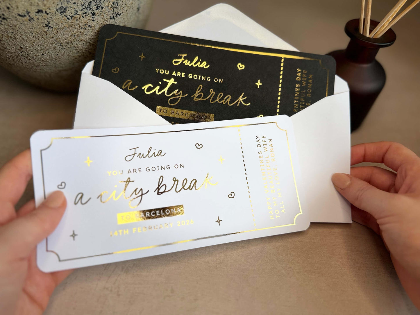 Customisable city break gift ticket with personal message for a memorable surprise