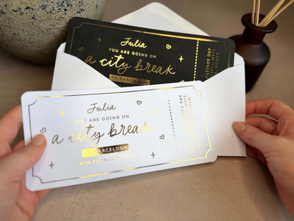 Customisable city break gift ticket with personal message for a memorable surprise