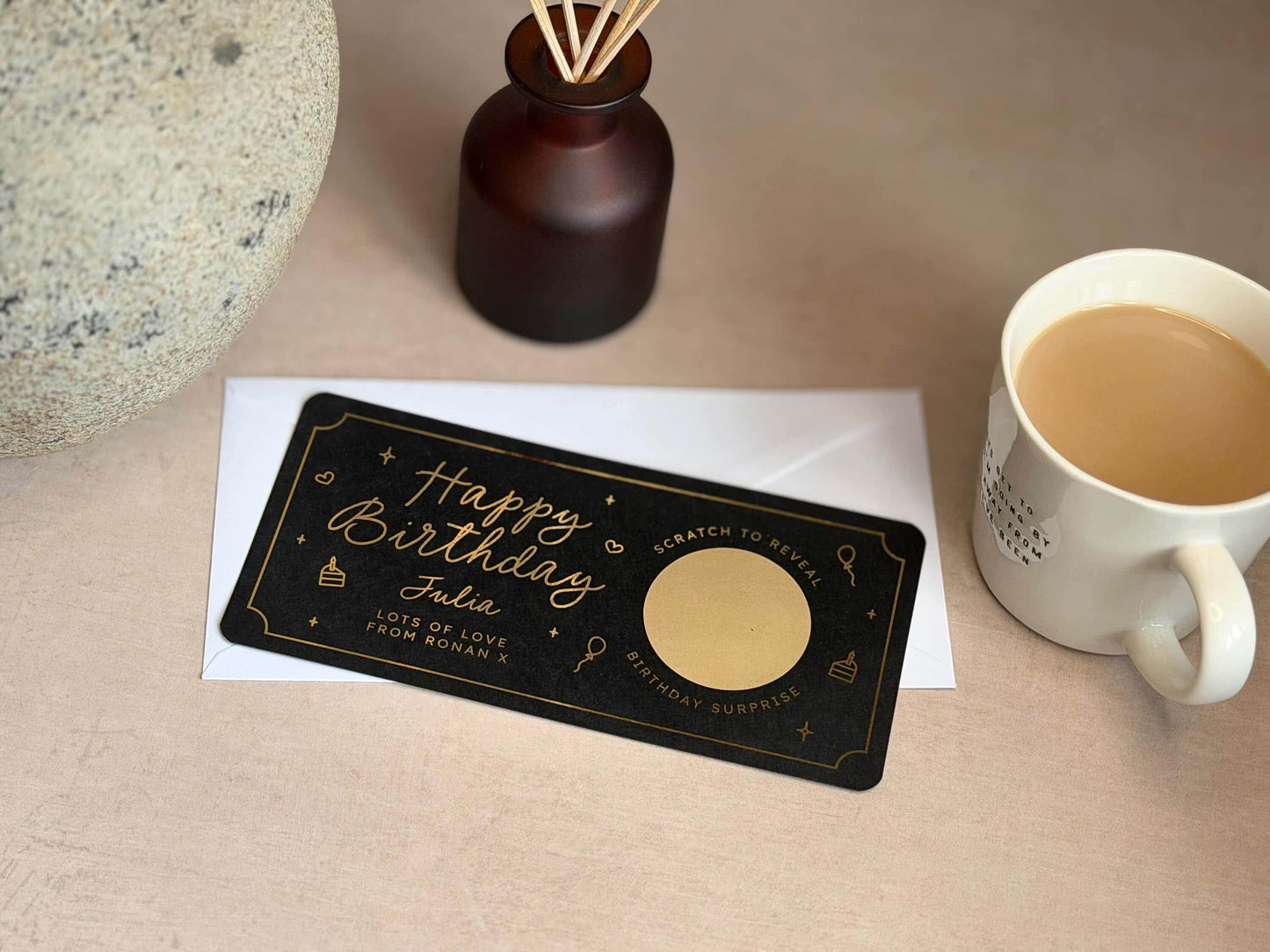 Handmade scratch card for a birthday experience gift, perfect for special occasions