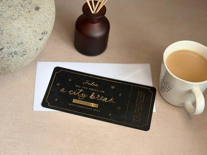 Handmade, personalised city break scratch reveal ticket for a unique experience gif