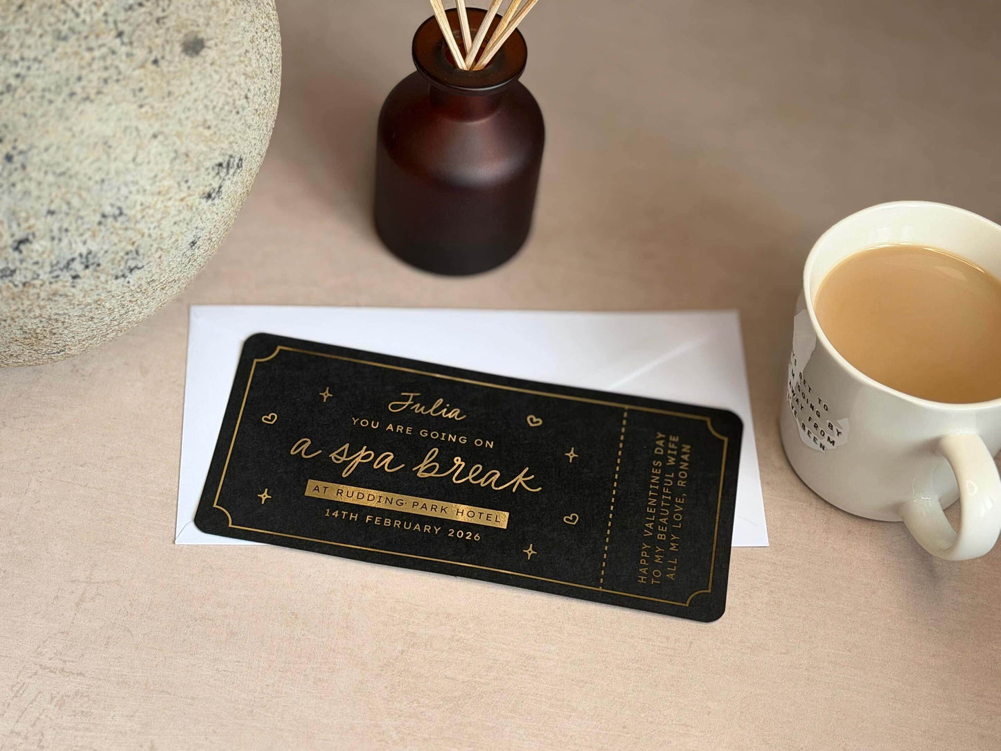 Handmade, personalised spa break scratch reveal ticket for a unique gift