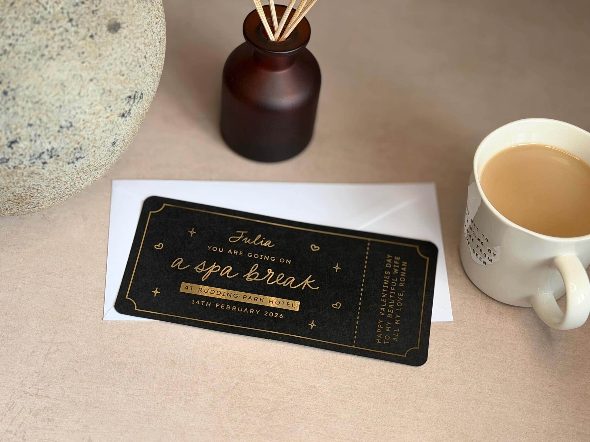 Handmade, personalised spa break scratch reveal ticket for a unique gift
