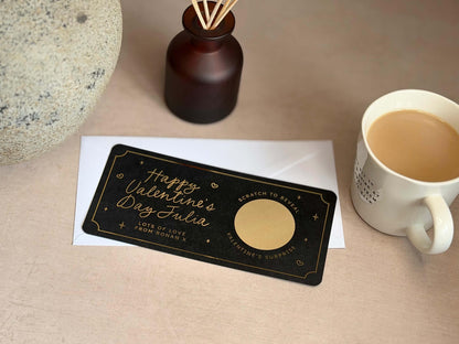 Handmade scratch ticket for a Valentine’s Day gift, personalised with a message