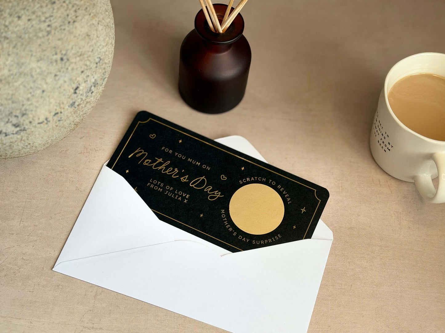Scratch reveal ticket for Mother’s Day designed to delight Mum with a personalised message