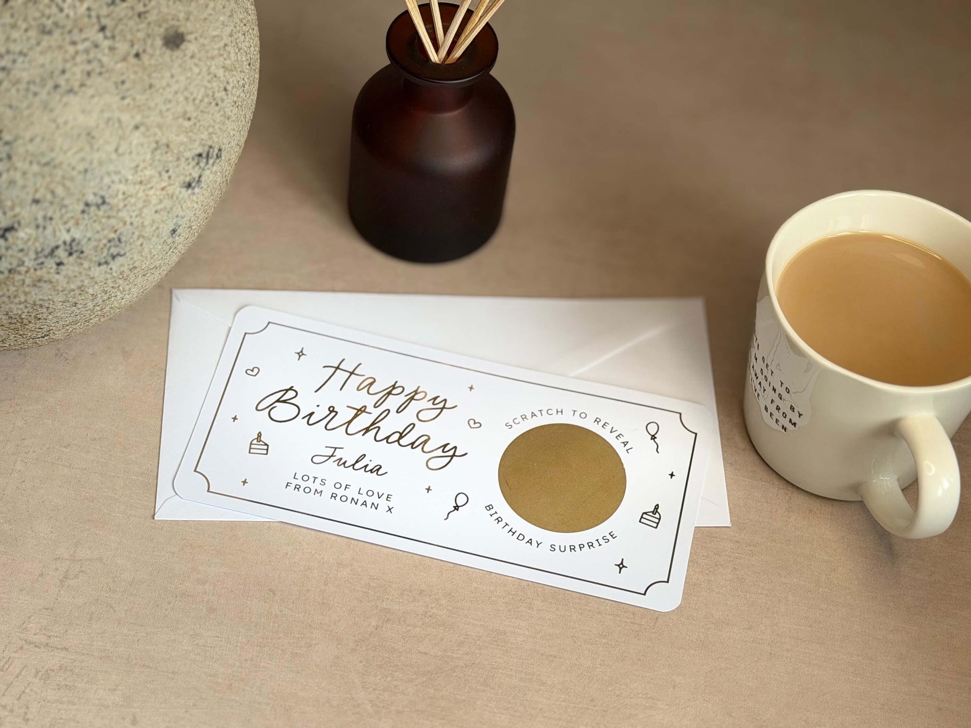 Personalised birthday keepsake scratch reveal ticket, ideal for a lasting memory