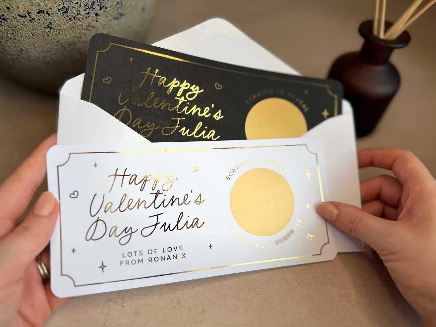 Personalised scratch card for couples on Valentine’s Day, ideal for a meaningful surprise