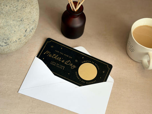 Personalised Mother’s Day scratch reveal ticket with custom message for a thoughtful gift