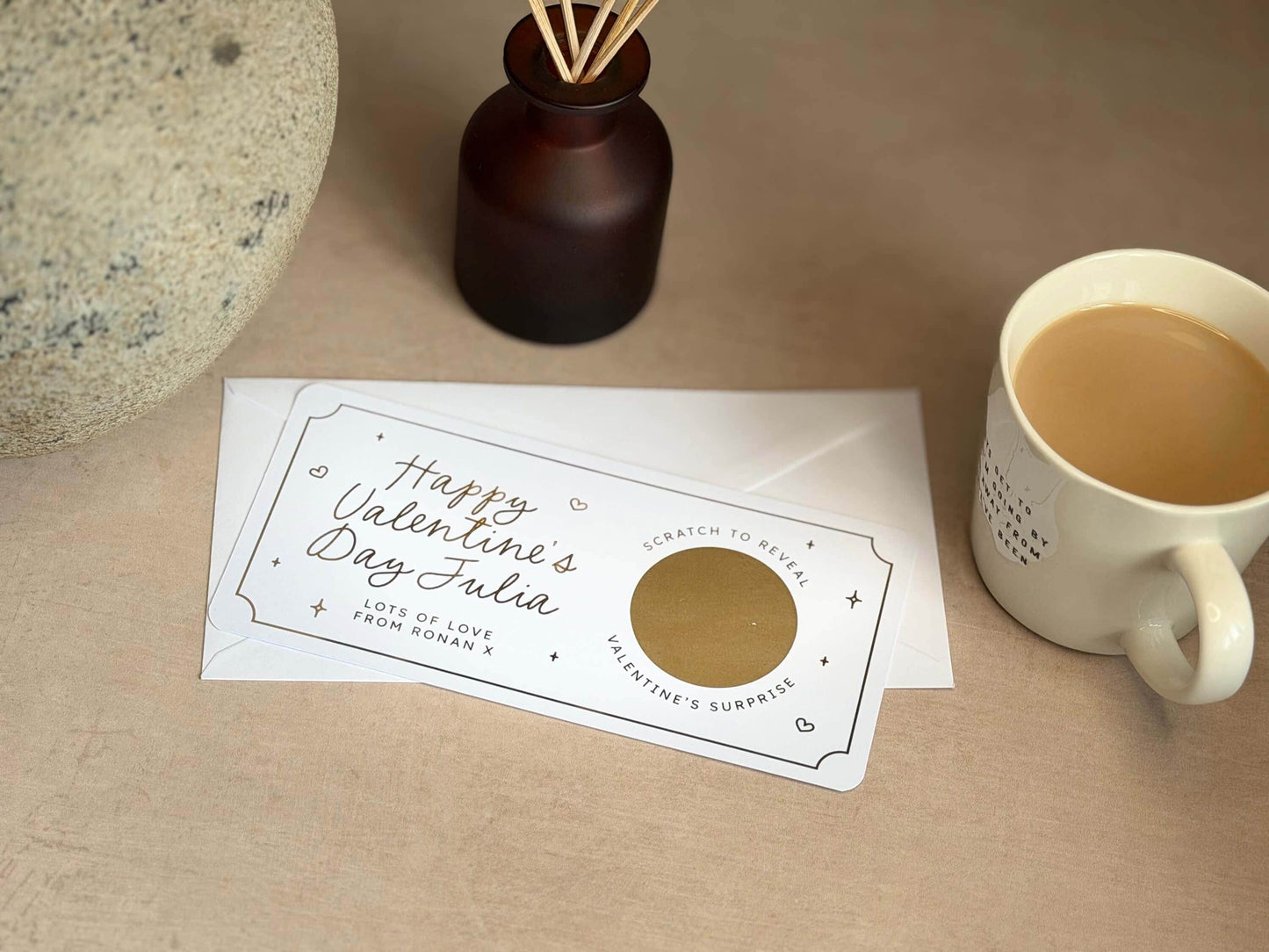 Personalised romantic scratch ticket for Valentine’s Day, ideal for a memorable surprise