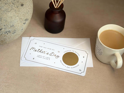 Personalised scratch card gift for Mother’s Day, designed to delight and surprise Mum