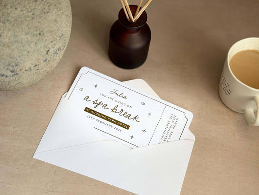 Personalised scratch reveal ticket for a spa break gift, perfect for a relaxing surprise
