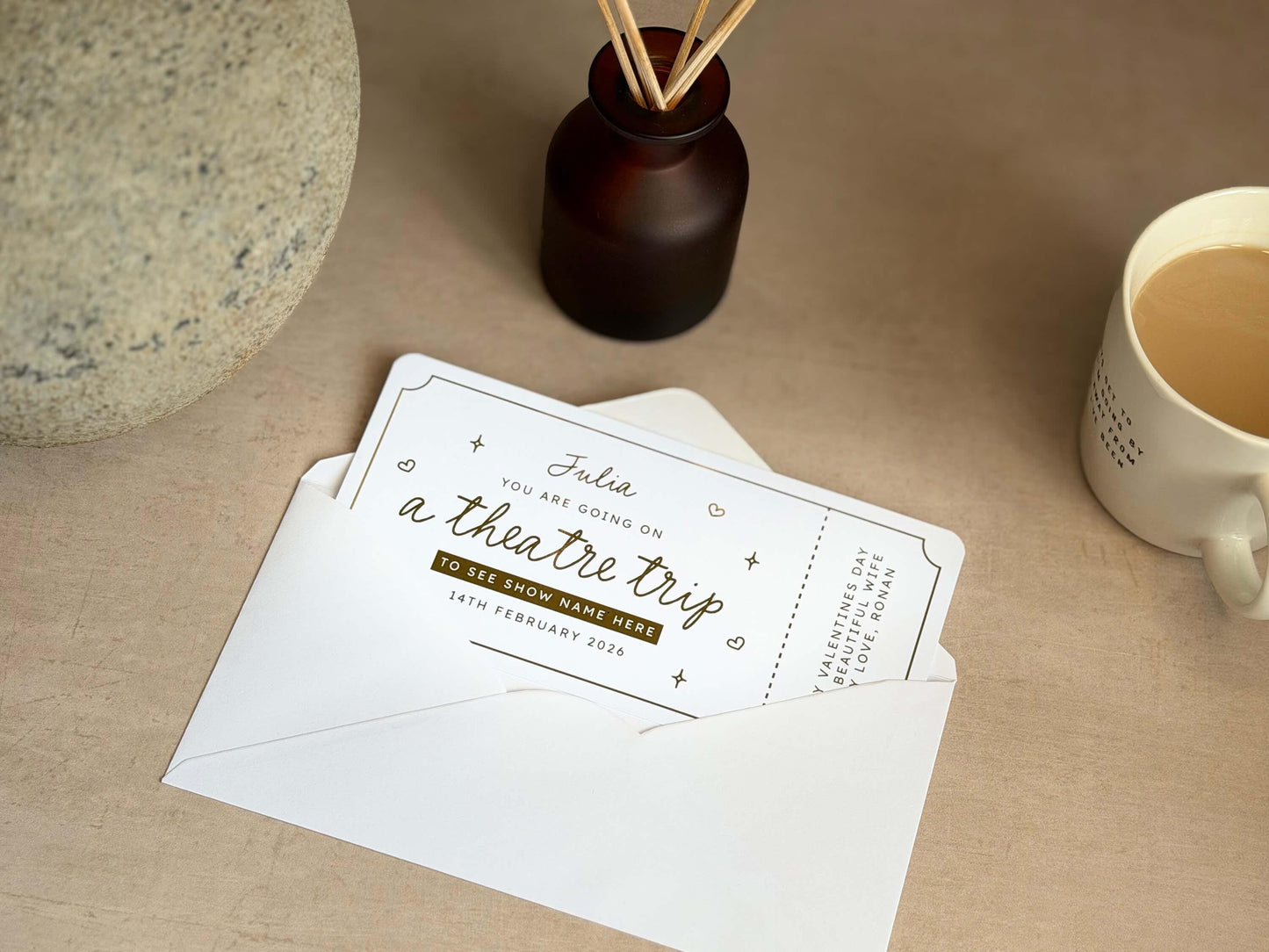 Personalised scratch reveal ticket for a theatre trip experience gift, perfect for surprises