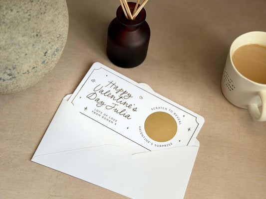 Personalised scratch reveal ticket for Valentine’s Day, perfect for a romantic surprise