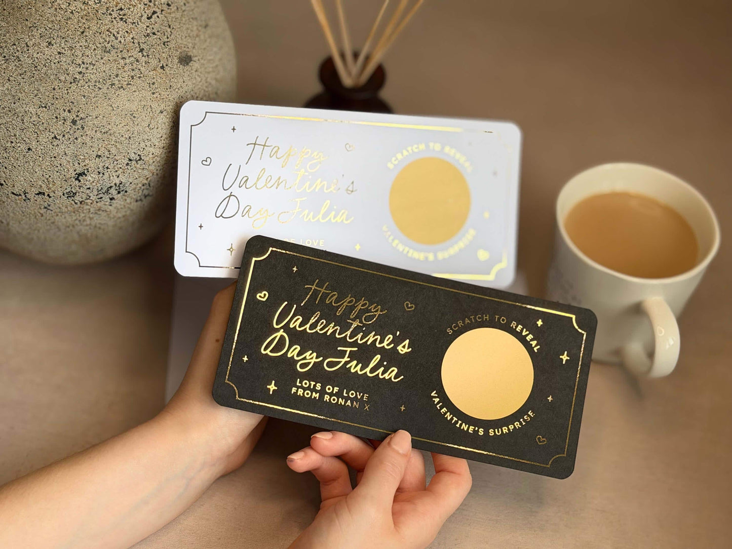 Personalised Valentine’s Day scratch reveal card, perfect for a romantic gift experience