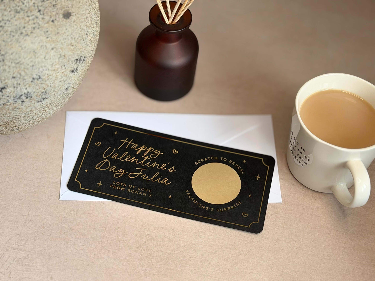 Romantic scratch reveal ticket gift idea for Valentine’s Day, personalised for your partner