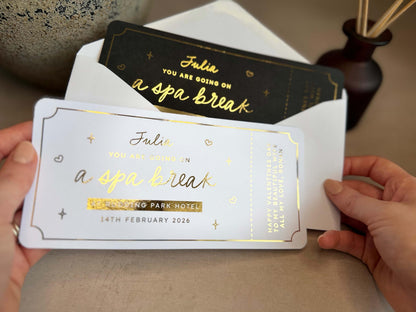 Scratch card revealing a spa break experience, ideal for birthdays or special celebrations
