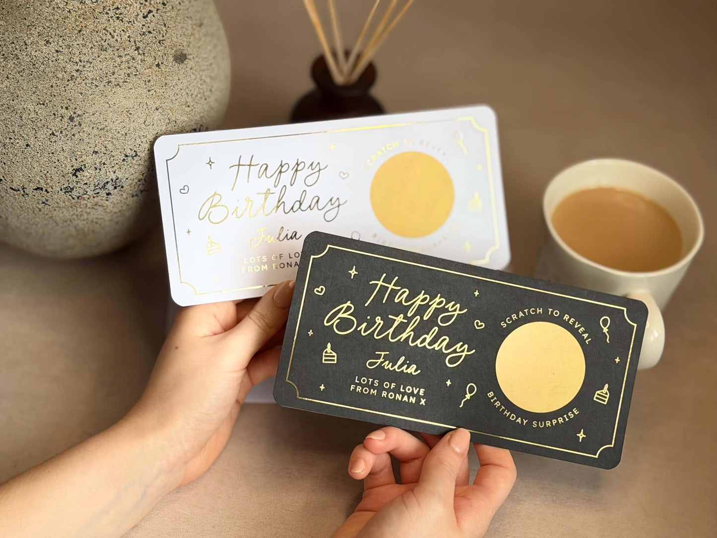 Scratch reveal card for a birthday surprise gift, perfect for creating a special moment