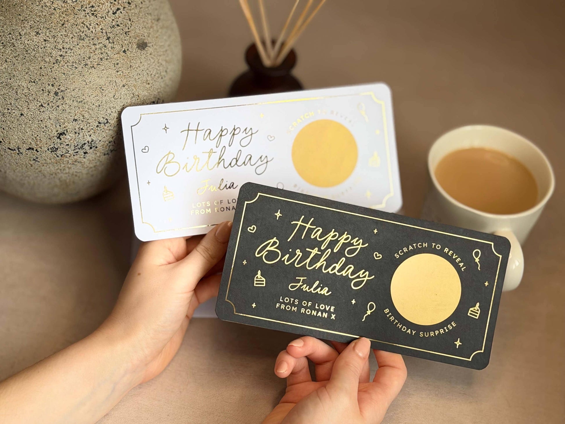 Scratch reveal card for a birthday surprise gift, perfect for creating a special moment