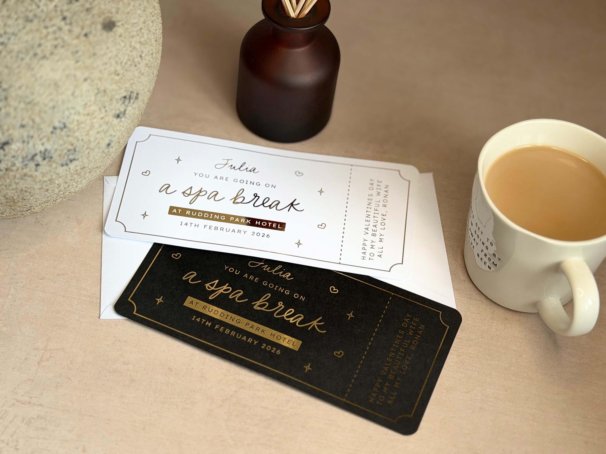 Scratch reveal card for a spa weekend getaway, personalised with a thoughtful message