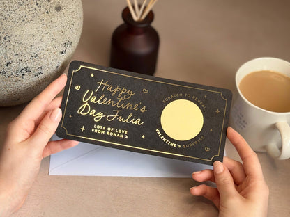 Scratch reveal card keepsake for Valentine’s Day, customisable with a personal message