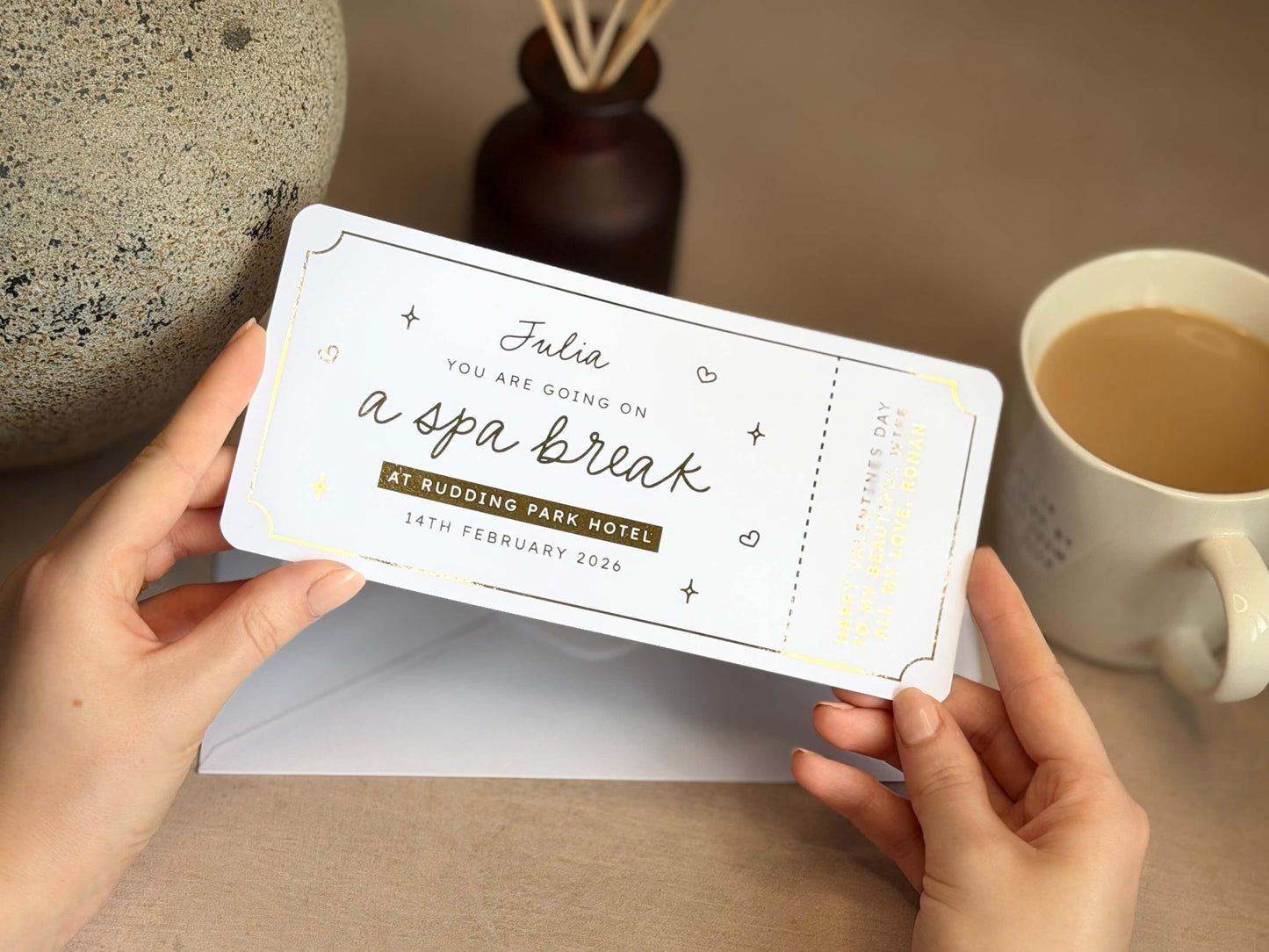 Personalised scratch ticket for a spa weekend gift, made to order in the UK