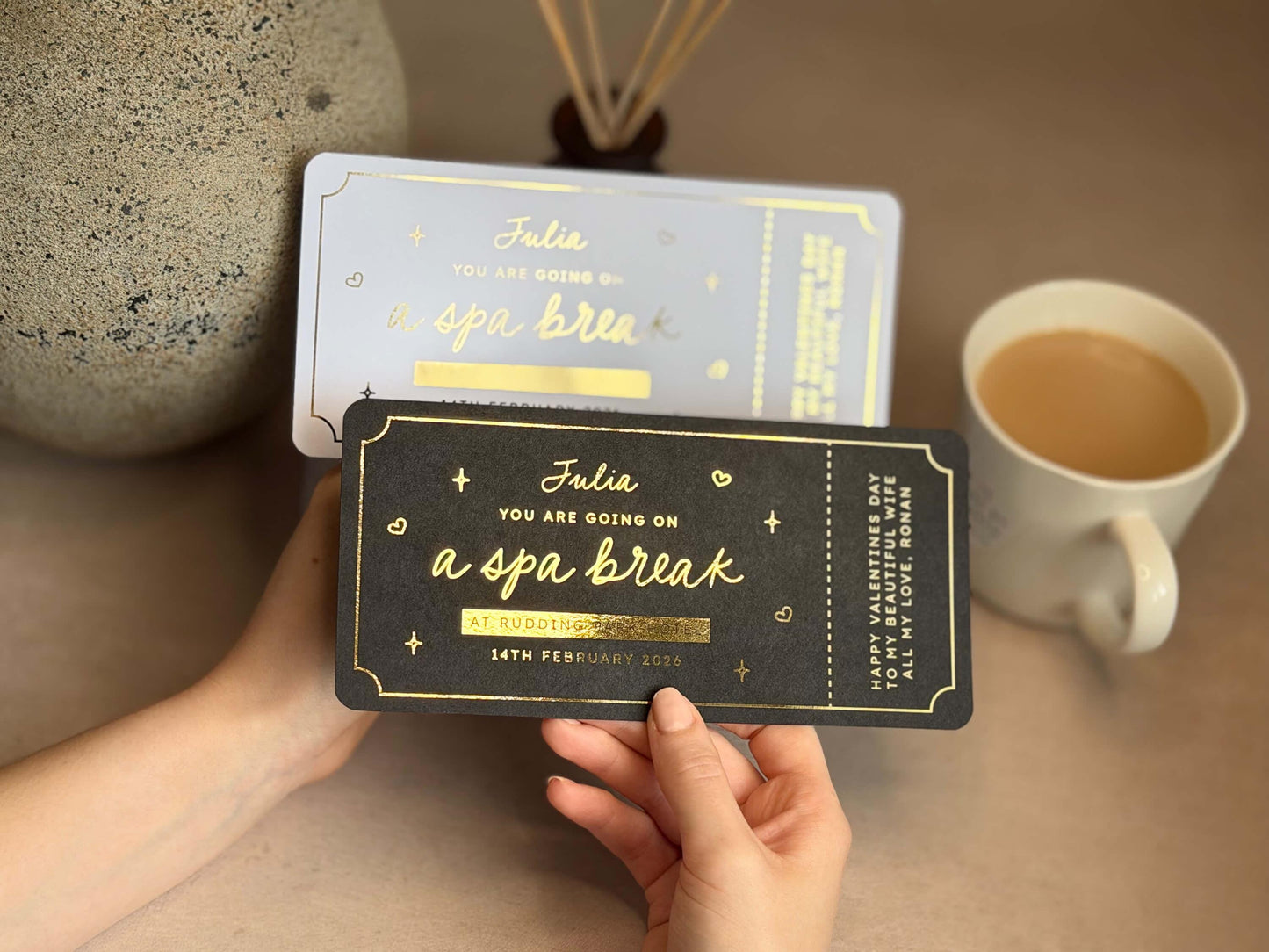 Surprise gift scratch ticket for a spa weekend experience, personalised for the recipient