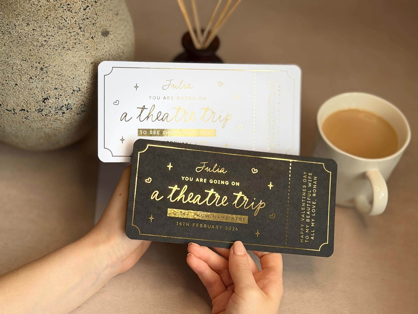 Surprise gift scratch ticket for a theatre trip experience, personalised for the recipient