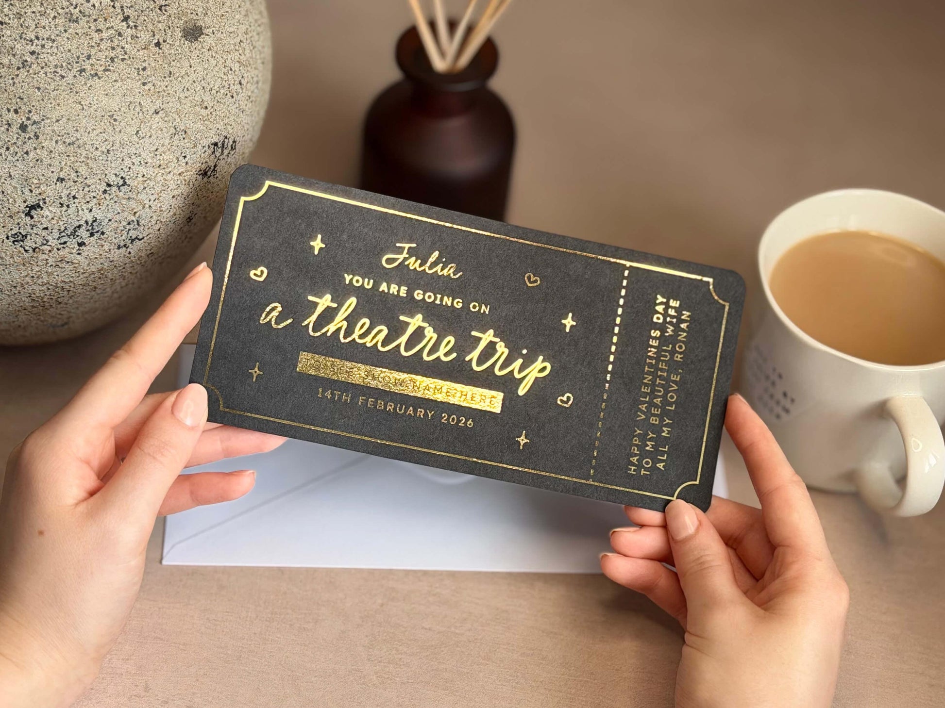 Scratch reveal ticket for a theatre gift idea, perfect for birthdays or anniversaries