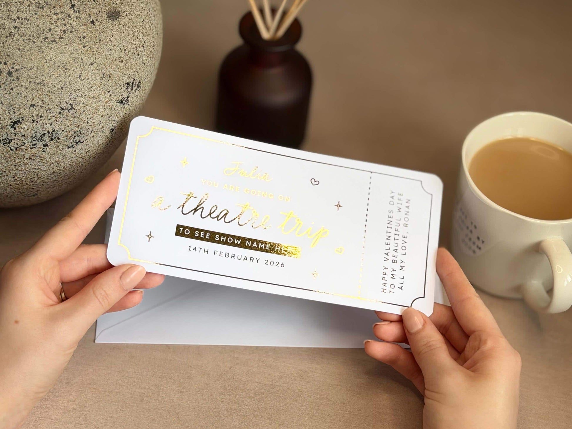 Personalised scratch ticket for a theatre show weekend gift, made to order in the UK