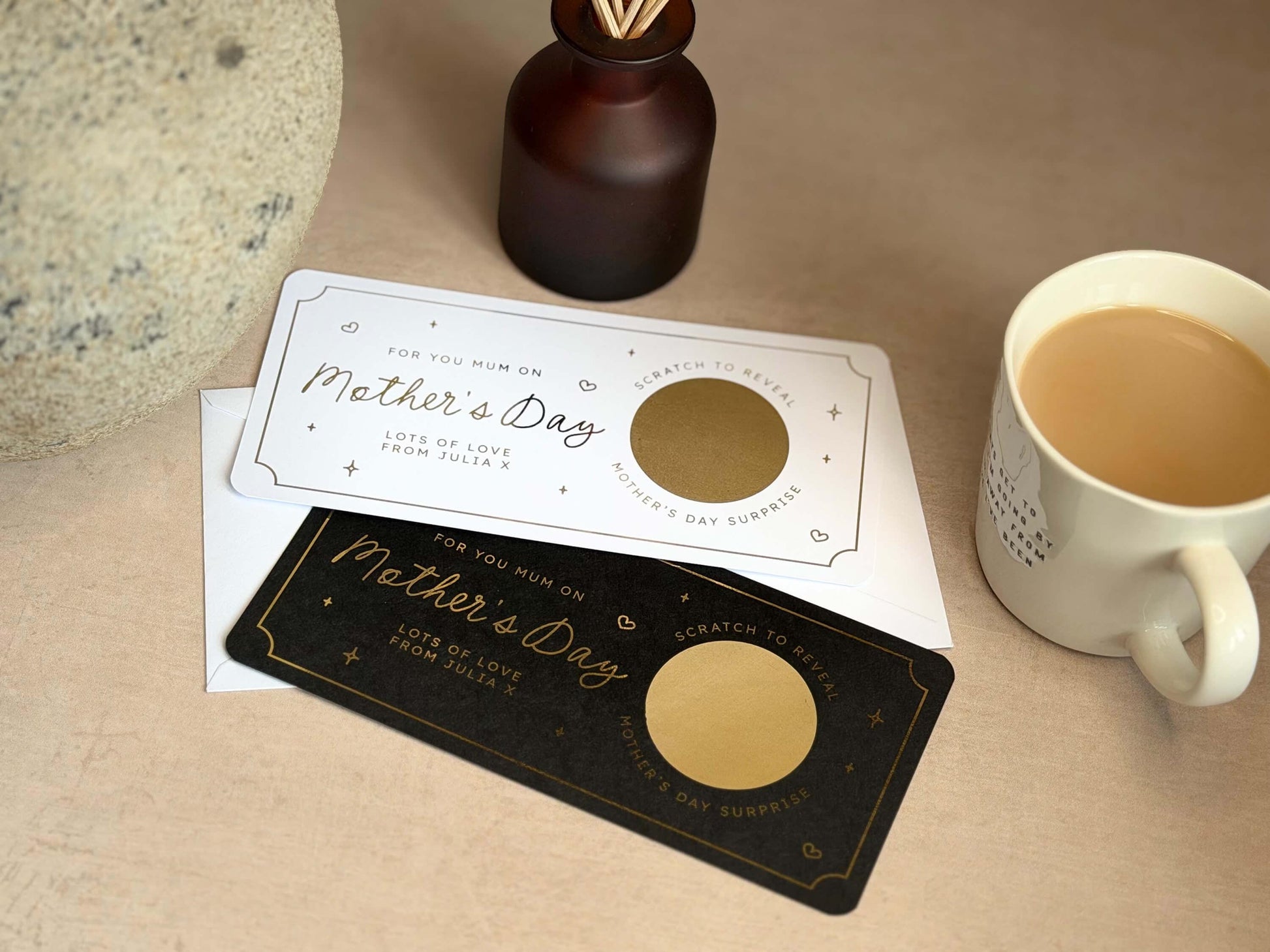 Unique personalised gift for Mum this Mother’s Day, featuring a custom scratch reveal card
