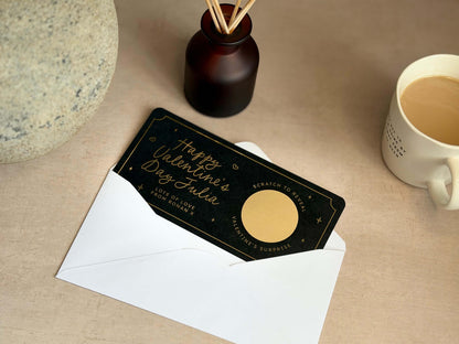 Scratch card revealing a Valentine’s Day gift, ideal for partners or loved ones